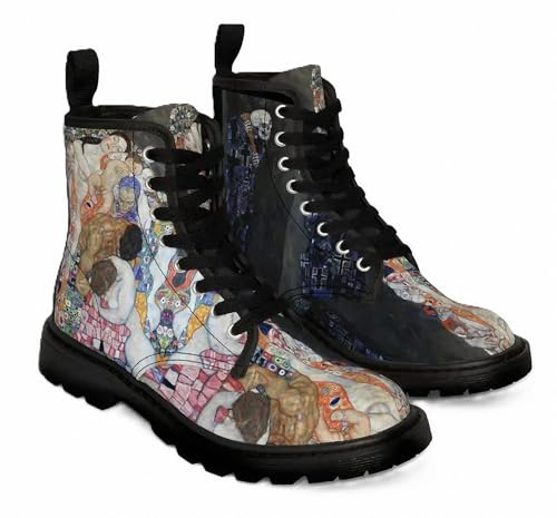 FQLGJMY Stivali Della Caviglia Della Donna Graffiti Paesaggio Farfalla Funghi Fiori Stampa Floreale Elegante gotico Combattere Piattaforma lace-up in pelle Viaggio Halloween Festa di Natale