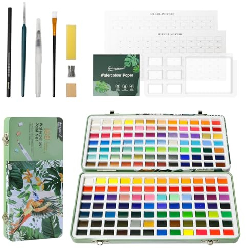 Mocifa Set di Pittura ad Acquerello 168 Colori in Scatola Portatile Kit Acquerelli da Viaggio con Pennelli e Carta Acquerello Dipingere Acquerelli per Adulti Principianti Professionisti Artisti Viaggi