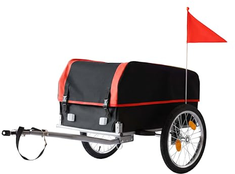 Relaxdays Cykelvagn vikbar 120 l regnskydd flagga svart röd 59 x 124 x 69 cm