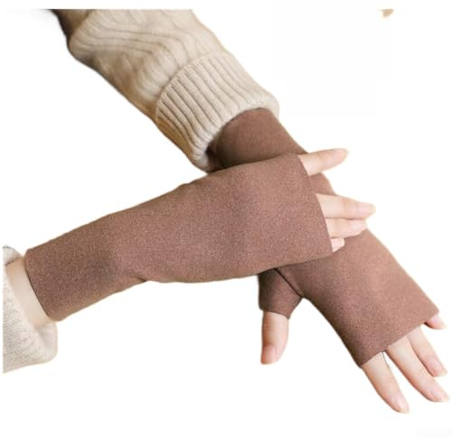 PureBowlic Fingerlösa handskar för kvinnor vinter termisk fleece fodrade handledsvärmare andningsbar elastisk passform för att skriva utomhus kallt väder en storlek (kaffefärg)