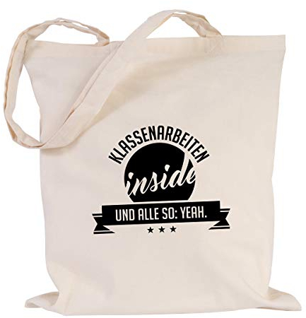 JUNIWORDS Jutebeutel - Wähle eine Farbe - Klassenarbeiten inside und alle so: YEAH (Beutel: Natur, Text: Schwarz)