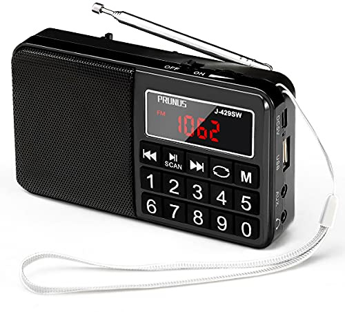 PRUNUS 429 Small Radio, Pocket Radio, AM FM Radios USB Charging, Large Button, Neodymium Speaker, Auto Save, USB Flash Drive, SD Card AUX Input MP3, Shortwave Radios for Elderly and Senior(Black)