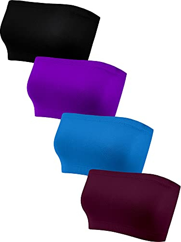 Geyoga 4 Pieces Strapless Bandeau Bra, Seamless Bralettes Stretchy Non Padded Bandeau Tube Top Bra for Women(Stylish Colors,Small)