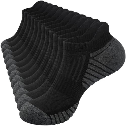 RUIXUE 85% Cotton Mens Trainer Socks Cushioned Running Socks, Anti-Blister Ankle Socks for Men Women Ladies Sports Socks Low Cut Breathable Athletic (6 Pairs/10 Pairs)
