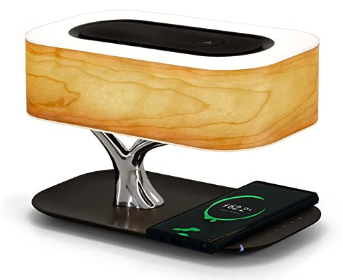 Masdio Nachttischlampe Light of Tree Pro Schreibtischlampe mit kabellosem Schnellladegerät 10 W und Bluetooth-Lautsprecher, Touch-Lampe für Schlafzimmer