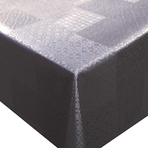 Flair Art Tischdecke Gartentischdecke Polyester-Damast Meterware Breite & Größe wählbar Anthrazit 140 x 100 cm Eckig wasserabweisend abwaschbar