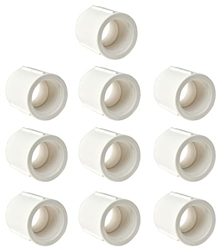FangKingNo 10 Stück 1,27 cm Gewinde auf zwei Enden, PVC-Innengewinde, Adapter für Rohrverbindungen (Innengewinde x Innengewinde) Rohrkupplung, weiß, 1,27 cm (1,27 Zoll)