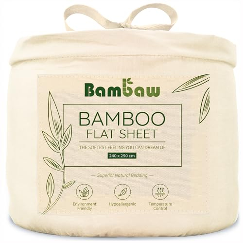Bambaw Bamboo Flat Sheet Double, 240x290 cm, Hypoallergenic Anti Dust Mite Bedding, 100% Bamboo Sheets Double Bed, Breathable & Cool Bedding for Night Sweats, Hotel Quality Sheets 240x290 cm (Ivory)