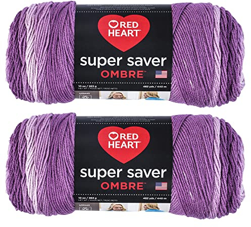Red Heart Super Saver Jumbo Purple Ombre Yarn - 2 Pack of 283g/10oz - Acrylic - 4 Medium (Worsted) - 482 Yards - Knitting/Crochet