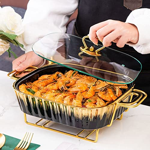 ZYFA Chafing Dish Ceramics Chafer Buffet Server Warming Tray Food Buffets Food Warmer for Parties Buffet Set Chaffing Dishes Wedding,Parties,Banquet,Catering Events (Color : Black, Size : 2.3L)