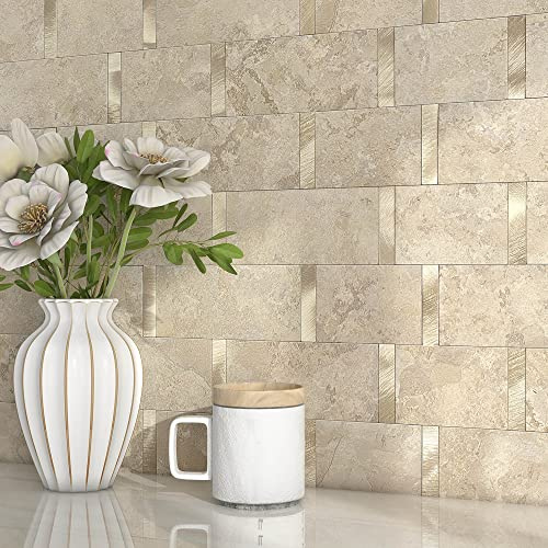 M MOFIT Metro Stick on Kitchen Tiles Splashback Matte,Stone Self Adhesive Mosaic Wall Stickers for Bathroom Waterproof (Rust Beige 5Tiles)