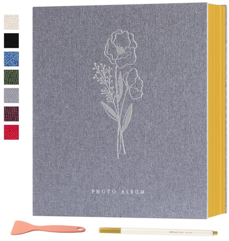 Lanpn Self Adhesive Photo Album Scrapbook 80 Pages, Linen Photos Albums DIY Sticky Magnetic Pages holds 6x4 7x5 A4 A5 Picture for Family Wedding Birthday (Small-40 Sheets/80 Pages, Grey)