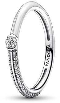 Pandora ME Bague pavé et blanche en argent sterling avec émail blanc et zircones cubiques transparentes, taille 54