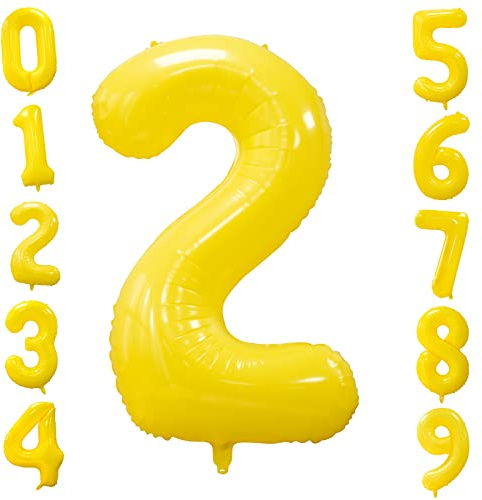 Ousuga Gul nummer 2 ballonger, 102 cm 0-9 födelsedagsballonger stora heliumfolie citron siffra festdekorationer för årsdag baby shower tusensköna tillbehör