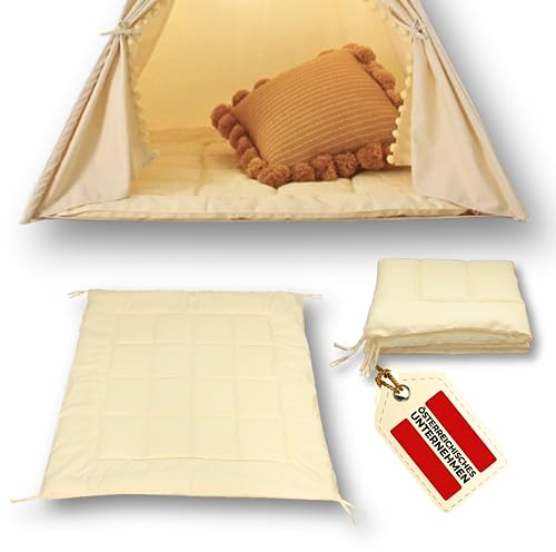 LIONHERZ® Tipi-Matte mit Bänder 120x120cm | gepolsterte Bodendecke für Spielzelt/Spielhaus | weiche quadratische Spieldecke für Kinder| abgesteppte Einlage/Unterlage zum Binden (Sunny Cream)