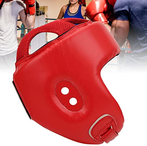 KIMISS Casco da boxe in PU, protezione per la testa Sanda Kickboxing regolabile Allenamento DefenseBlack Large Size (Rosso)
