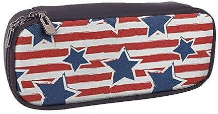 VGFJHNDF Stifteetui aus Leder, Ananas-Design, für Schule, Schule, Büro, Make-up-Tasche, Organizer für Männer, Frauen, Mädchen, Jungen, Flagge mit roten und weißen Sternen, Einheitsgröße,