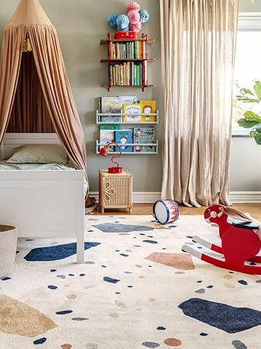 RugVista Beverly Kinderteppich, 160 x 230 cm, Cremeweiß Beige/Blau | Moderne, Rechteckig, Niedriger Stapel, Nur chemische Reinigung, Oeko-Tex 100, Ohne gefährliche Chemikalien, Kinderzimmer