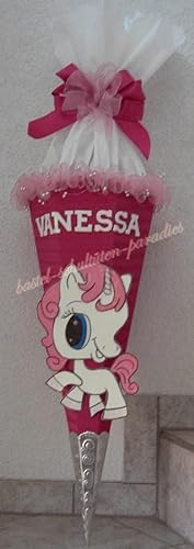 Schultüten Bastelset Einhorn mit Schleifenband-Rüsche pink-weiß MaterialType 3D Wellpappe-Rohling