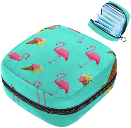 Summer Pink Flamingo Damenbinden-Aufbewahrungstasche, große Menstruationstassentasche mit Reißverschluss, Periodeneinlagen, Tasche, Slipeinlagen, Tampons für Mädchen und Frauen