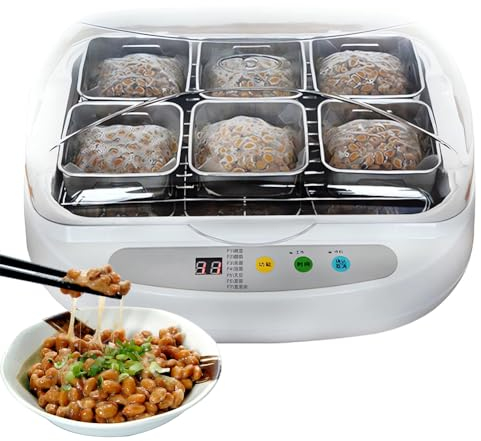 QUTBAG Macchina per Yogurt Natto, Macchina per stufato a Vapore a fermentazione Intelligente da 3,5 Litri con 6 contenitori in Acciaio Inossidabile, Macchina per Yogurt a Temperatura Regolabile