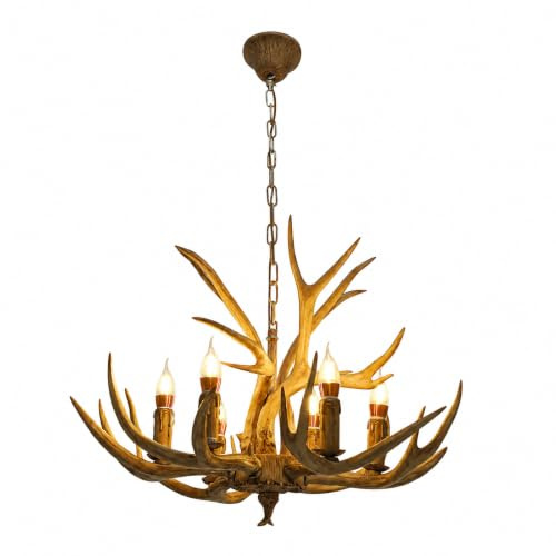 PUDLOR Geweih Kronleuchter, 6-Kopf Geweihlampe Beleuchtung Lamp Kronleuchter Hirschgeweihlampe Deckenleuchte, 220v Antler kronleuchter, Geeignet für Wohnzimmer, Schlafzimmer, Esszimmer, Bar