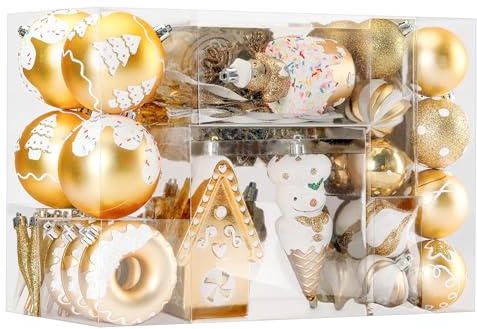 SHareconn 86pcs Albero di Natale Palle Ornamenti, Infrangibile Plastica Decorativo Palline per l'albero di Natale, Festa di Nozze Decorazione di Festa, Ornamenti Festivi, Oro & Bianco
