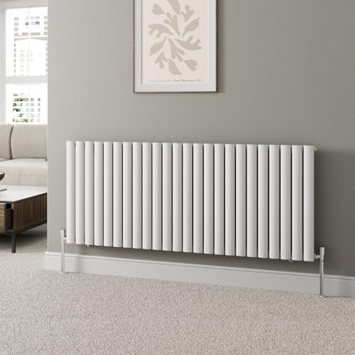DuraTherm® 600 x 1440mm White Horizontal Designer Radiator Single Column Oval Tube Modern Central Heating Panel Bathroom Radiators