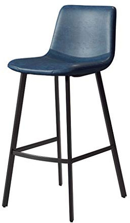 Barhocker, Vintage-Stil, für die Küche, Barhocker für die Küchentheke, mit Rückenlehne, Stoff, Leder, hoher Hocker, Esszimmer-Barhocker, Sitzhöhe: 75 cm, mit schwarzen Metallbeinen (schwarz) (blau)