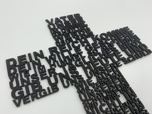Vater unser Gebet aus Holz Kreuz geschnitten Geschenk Taufe Konfirmation Kommunion Wandschmuck Wandkreuz 28cm x 21cm Deutsch (Schwarz)