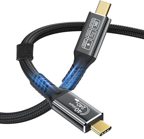 Zertifiziert USB4 Kabel mit Thunderbolt 4 Kabel 1 m, 240W PD3.1 48V 5A USB‑C Gewebtes Ladekabel 40Gbps Datenkabel 8K@60Hz Videokabel für Macbook, iPad Pro, Laptops, Dock, SSD, Display, Galaxy S24