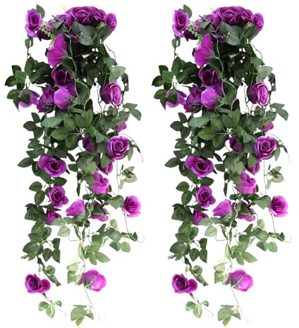 JOZMMZEOOA 2 Stücke Kunstpflanze Hängend 90 cm Rosengirlande Lila | Kunstpflanze, Blumengirlande, Hängepflanzen, Artificial Flowers, Künstliche Blume, Wand, Zuhause, Garten, Party, Hoc