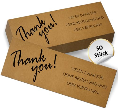 RFBEUTEL 50x Danke für deine Bestellung Karten aus Kraftpapier Dankeskarten thank you cards für Kunden
