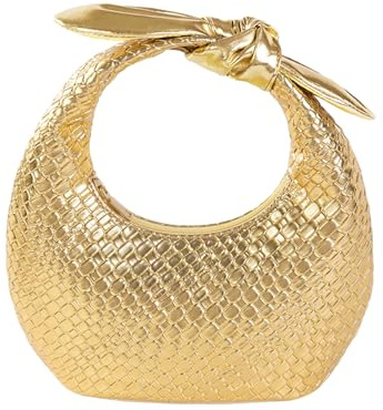 COOLOYA Damen gewebte Halbmond-Handtasche, geknotet, Clutch, Geldbörse, Tragetasche, lässig, Abendtasche, Unterarmtasche, Gold, Einheitsgröße
