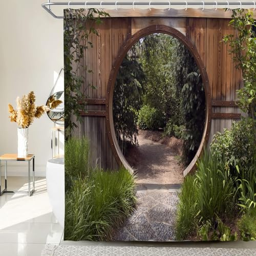 Nitwy Garden Shower Curtain Outdoor,Green Scenic Park Shower Curtain Garden 3d Decorative Shower Curtains for Bathroom,Waterproof and Mould Proof Fabric Bathroom Decor,72x72in