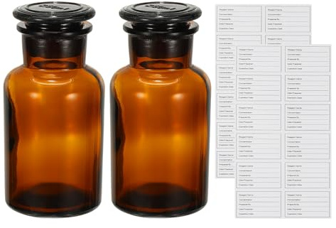 PATIKIL 2 Pack 250ml Glass Reagent Bottle, Wide Mouth Reagent Media Storage Bottle with Ground Stopper for Lab Water Reagent Liquids Chemistry Science Vase Perfume, Brown(8.8oz)