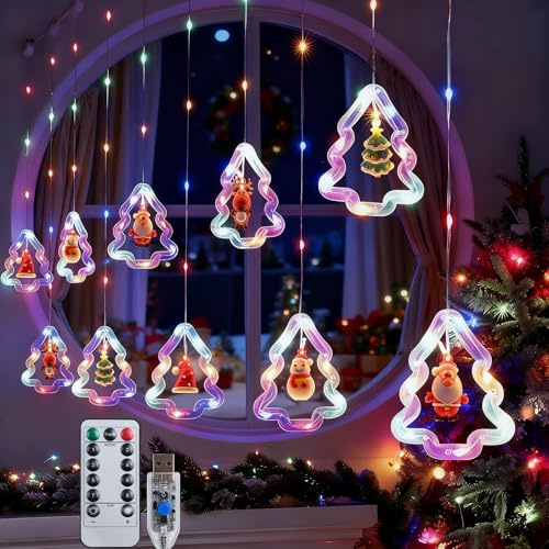 Qoosea Weihnachtsvorhang Lichterkette mit Fernbedienung, 100 LED USB Fairy Lights, 8 Beleuchtungsmodi, Timer-Funktion, IP44 Wassergeschützt, für Weihnachtsbaum, Fenster, Home Deko