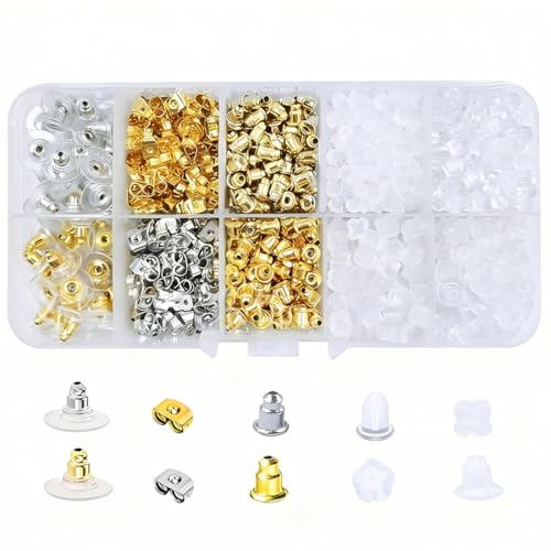 UIEXAY 590 Piezas Tuercas Pendientes 10 Estilos Metal Caucho Plástico Tuercas Con Botón Circular De Mariposa Para Hacer Joyería Bisutería Fabricación