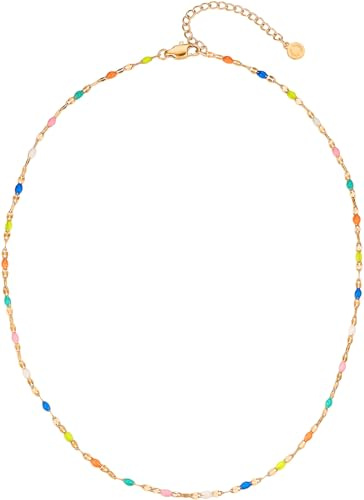 day.berlin Damen Halskette Lauri 39+5 cm, 18k vergoldet | bunte Choker Perlenkette, 316L Edelstahl nickelfrei & wasserfest
