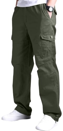 YAOBAOLE Pantalons Homme Cargo Pantalons Cargo Homme Grande Taille Pantalon Baggy Taille Elastique Pantalon Large Vert Armée 3XL