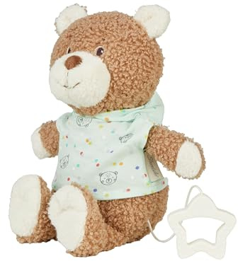 Sterntaler Spieluhr M Bär BO, Kinder- und Babyspielzeug, kuschliger Flausch und bedrucktes Jersey, herausnehmbares Spielwerk, Sternengriff, Melodie: La Le Lu, 24×20×9 cm, Hellbraun