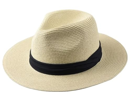 Sombrero De Paja De ala Ancha Sombreros de Talla Grande XL61-64cm for Hombre y Mujer, Sombrero Paja ala Ancha for Playa, Sombreros for el Sol Verano for, Fedora 55-57cm 58-60cm(Beige,M 55-57cm)