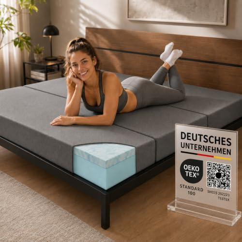 Arensberger Luisa Colchón plegable de 120 x 200 cm, colchón plegable de 3 capas para invitados de 15 cm, gel de espuma viscoelástica, colchón plegable como colchón de suelo, sillón dormir y cama de
