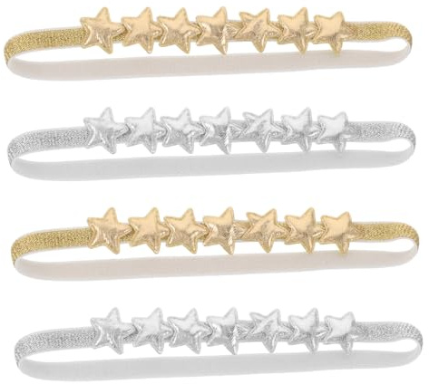 Tofficu Cerchietto per Neonata con Stella a Cinque Punte, Confezione da 4 Pezzi, Fascia Morbido Elastica e Aderente per Uso Quotidiano e Gioco
