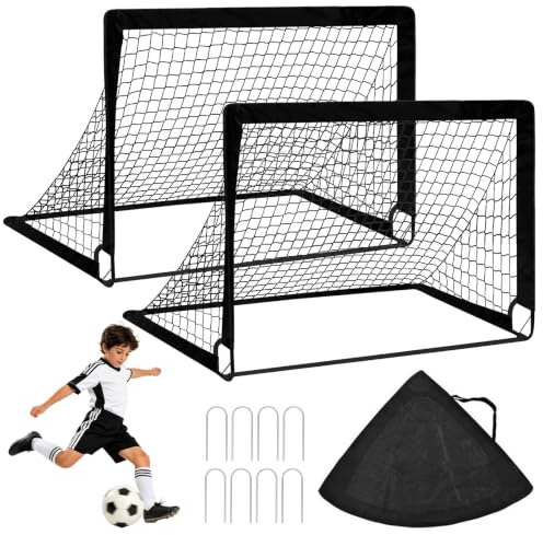 Fußballtor Kinde,2er Set Pop-up Tor 90 x 120 x 90 cm Fussballtore für Garten Kinder mit Verstärkten Glasfaserstangen & hochwertigen Tornetzen Faltbares Fußballtor Tore für Indoor, Outdoor, Garten