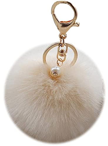 Shining crown Pom Pom KeyChain Fluffy Fur Ball Pearl Keyring Pendant Accessory Charm for Women Handbag Car Key with Giftbox