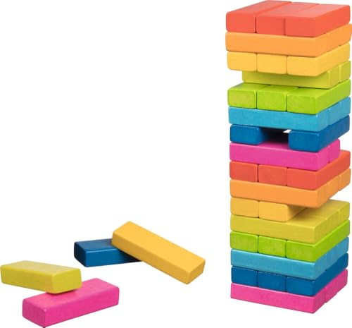 Gollnest & Kiesel GmbH & 1 Geschicklichkeitsspiel Wackelturm Regenbogen: 7,5 x 7,5 x 24 cm, Holz, 48 Steine