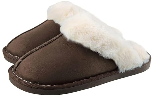 SMajong Hausschuhe Damen Herren Winter Warme Plüsch Pantoffeln Lammfell Flauschige rutschfeste Slippers Indoor Outdoor Braun 44/45 EU (Sohlengröße 46/47)