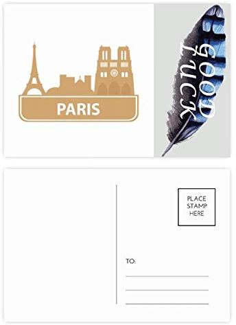 Paris Postkarten-Set mit gelbem Sehenswürdigkeitsmuster, Glücksfeder, 20 Stück