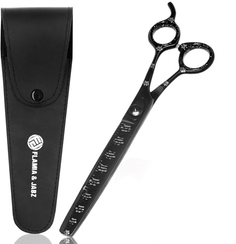 Professional Dog Grooming Thinning Scissors/Blender Shears with Paw Prints for Dogs, Cats & Pets (Right Handed, Black, Stainless Steel 8 Inch)